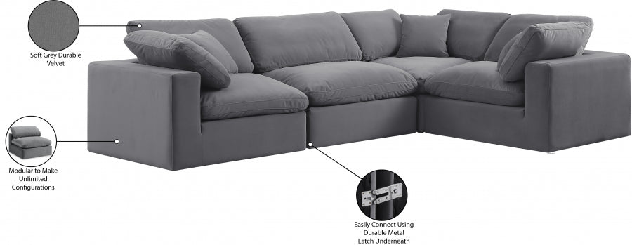 Comfy Velvet Sectional Grey from Meridian - Luna Furniture