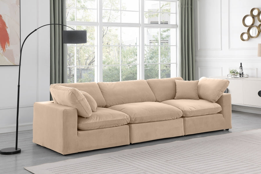 Comfy Velvet Sofa Beige from Meridian - Luna Furniture