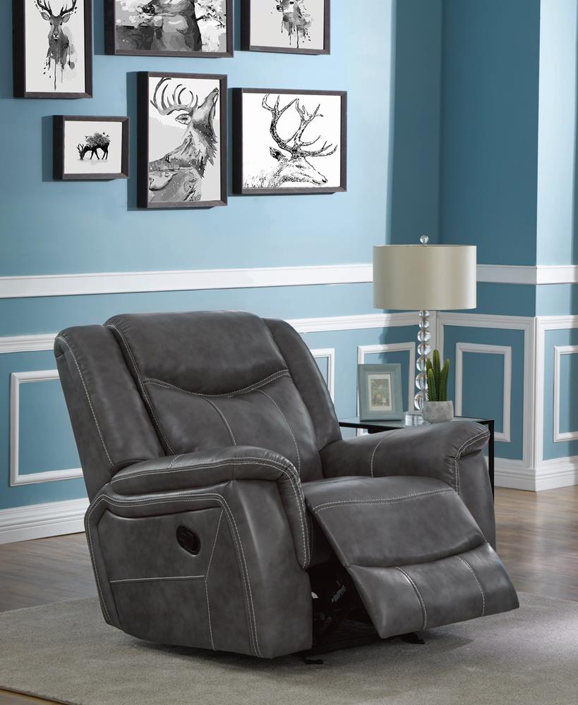 Conrad Upholstered Motion Glider Recliner Gray from Coaster - Luna Furniture