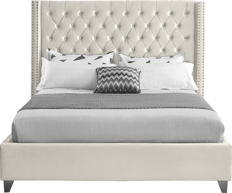 Aiden Cream Velvet King Bed from Meridian - Luna Furniture