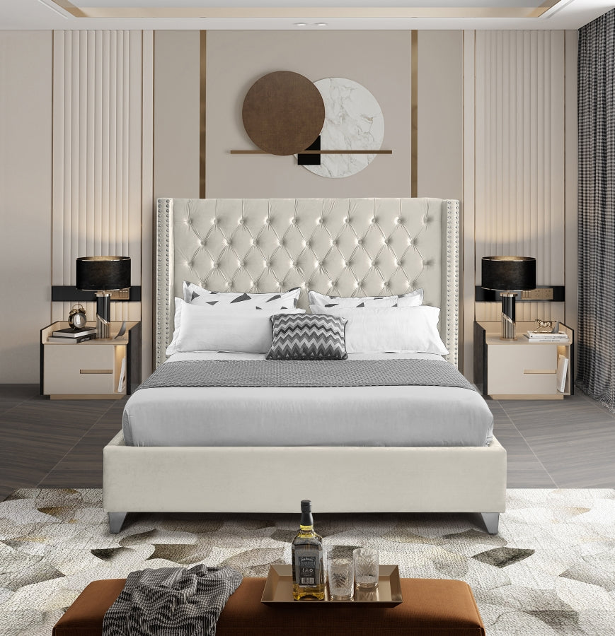 Aiden Cream Velvet King Bed from Meridian - Luna Furniture