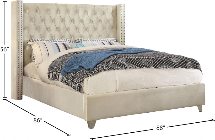 Aiden Cream Velvet King Bed from Meridian - Luna Furniture