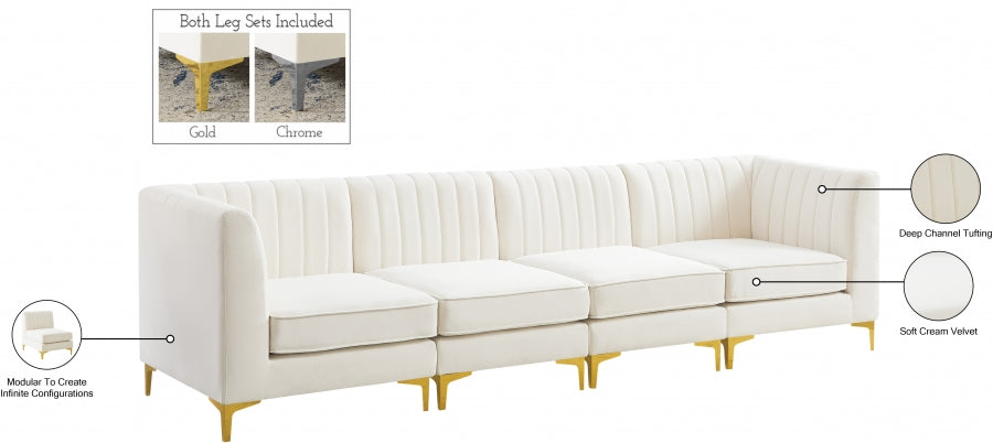 Alina Cream Velvet Modular Sofa from Meridian - Luna Furniture