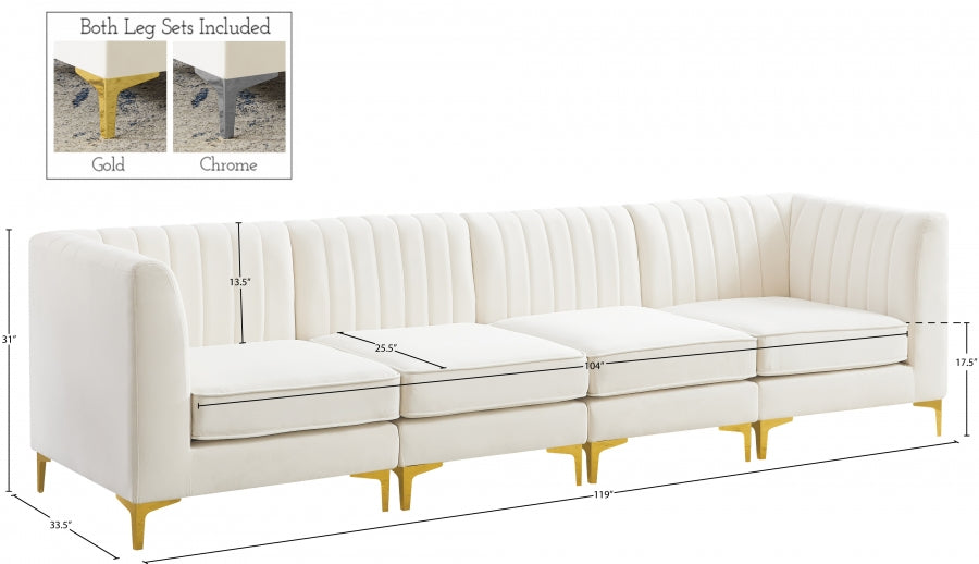 Alina Cream Velvet Modular Sofa from Meridian - Luna Furniture