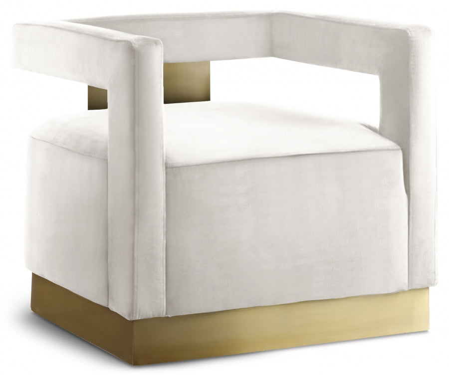 Armani Cream Velvet Accent Chair from Meridian - Luna Furniture