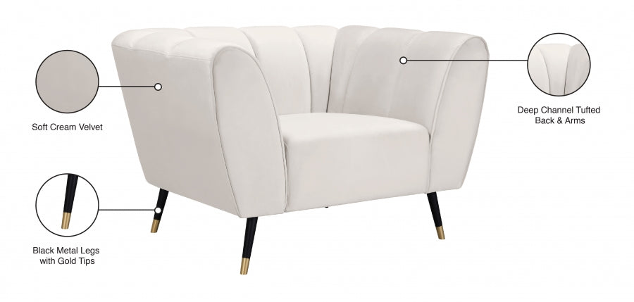 Beaumont Cream Velvet Chair from Meridian - Luna Furniture