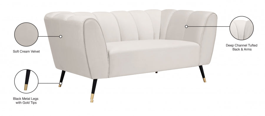 Beaumont Cream Velvet Loveseat from Meridian - Luna Furniture