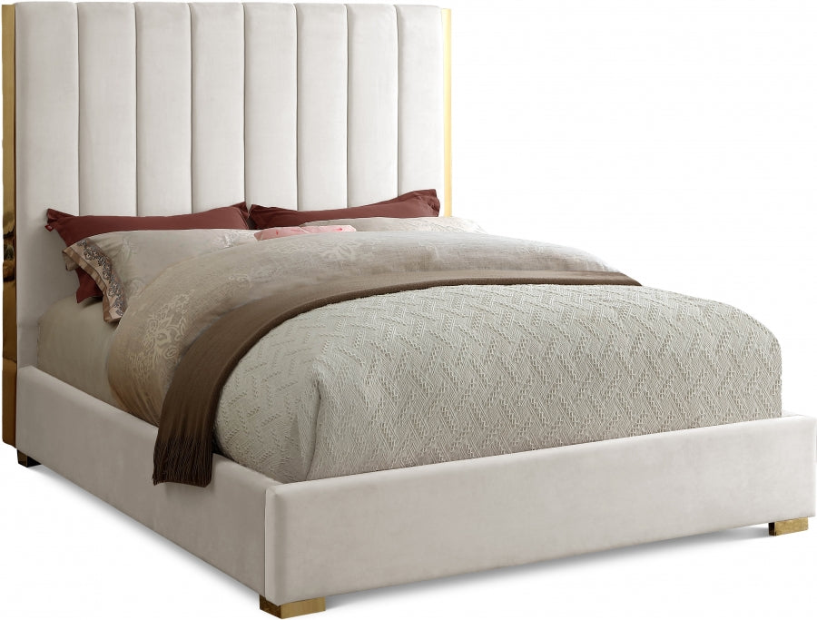 Becca Cream Velvet Queen Bed from Meridian - Luna Furniture