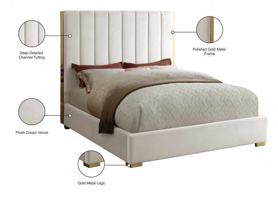 Becca Cream Velvet Queen Bed from Meridian - Luna Furniture