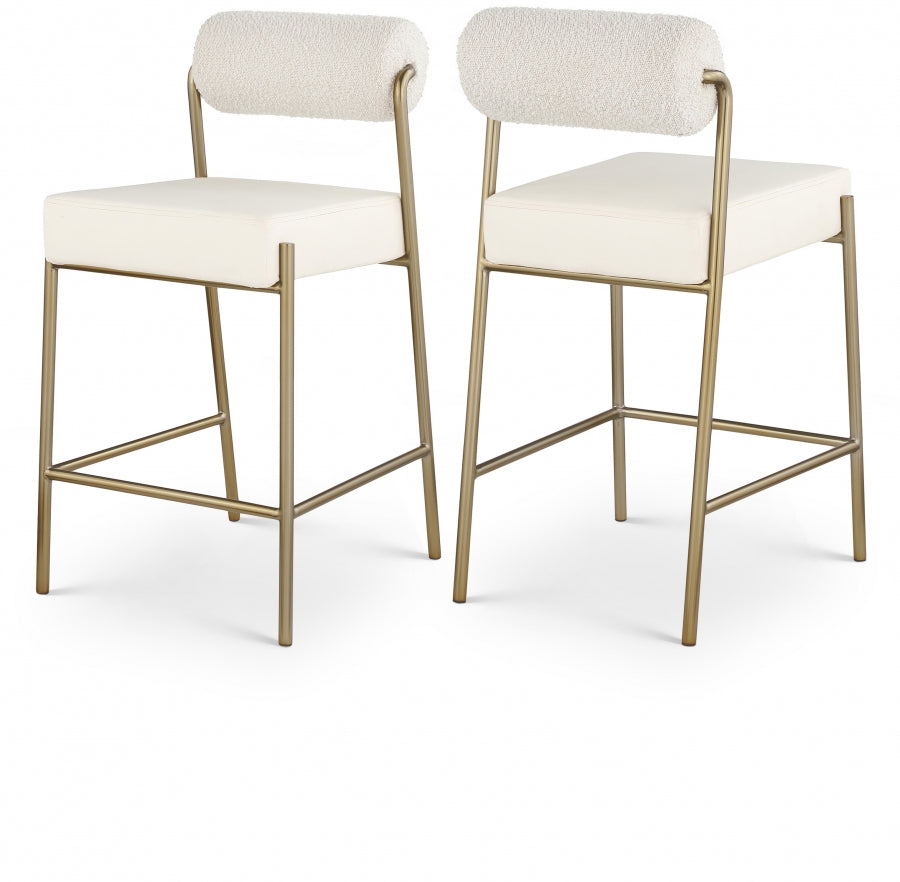 Carly Cream Boucle Fabric & Faux Leather Counter Stool from Meridian - Luna Furniture