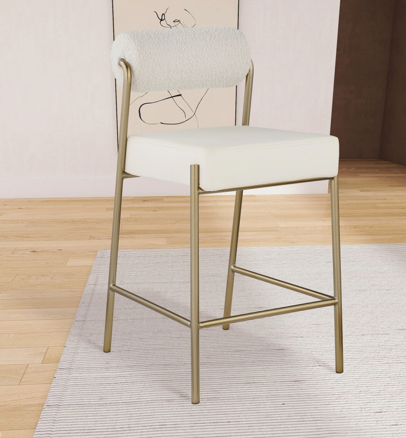 Carly Cream Boucle Fabric & Faux Leather Counter Stool from Meridian - Luna Furniture