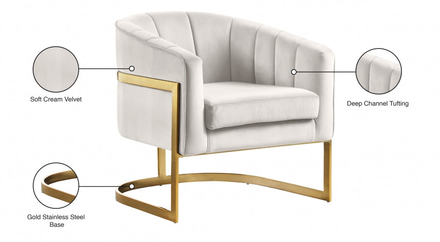 Carter Cream Velvet Accent Chair from Meridian - Luna Furniture