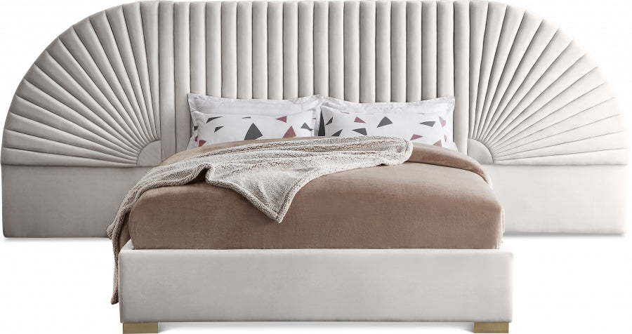 Cleo Cream Velvet King Bed from Meridian - Luna Furniture