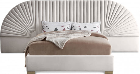 Cleo Cream Velvet King Bed from Meridian - Luna Furniture