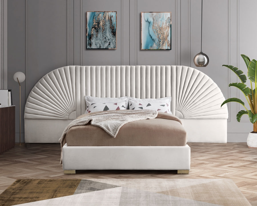 Cleo Cream Velvet King Bed from Meridian - Luna Furniture