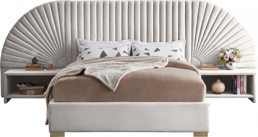 Cleo Cream Velvet King Bed from Meridian - Luna Furniture