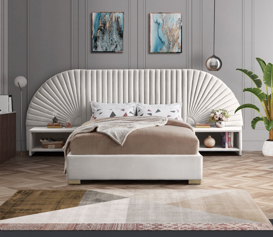 Cleo Cream Velvet King Bed from Meridian - Luna Furniture