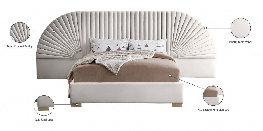 Cleo Cream Velvet King Bed from Meridian - Luna Furniture