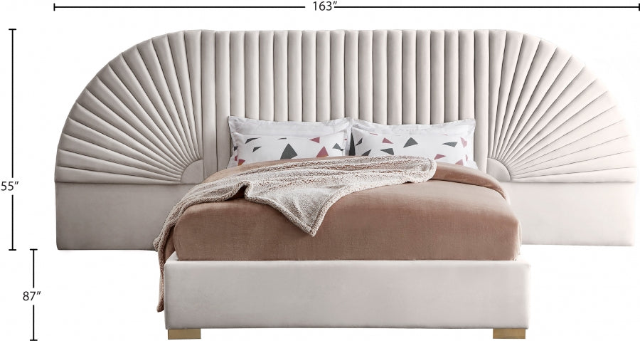 Cleo Cream Velvet King Bed from Meridian - Luna Furniture