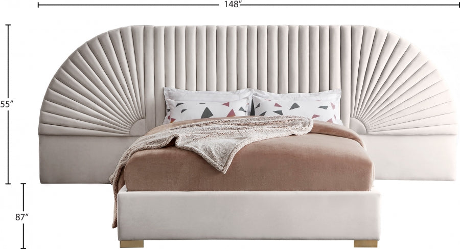 Cleo Cream Velvet Queen Bed from Meridian - Luna Furniture