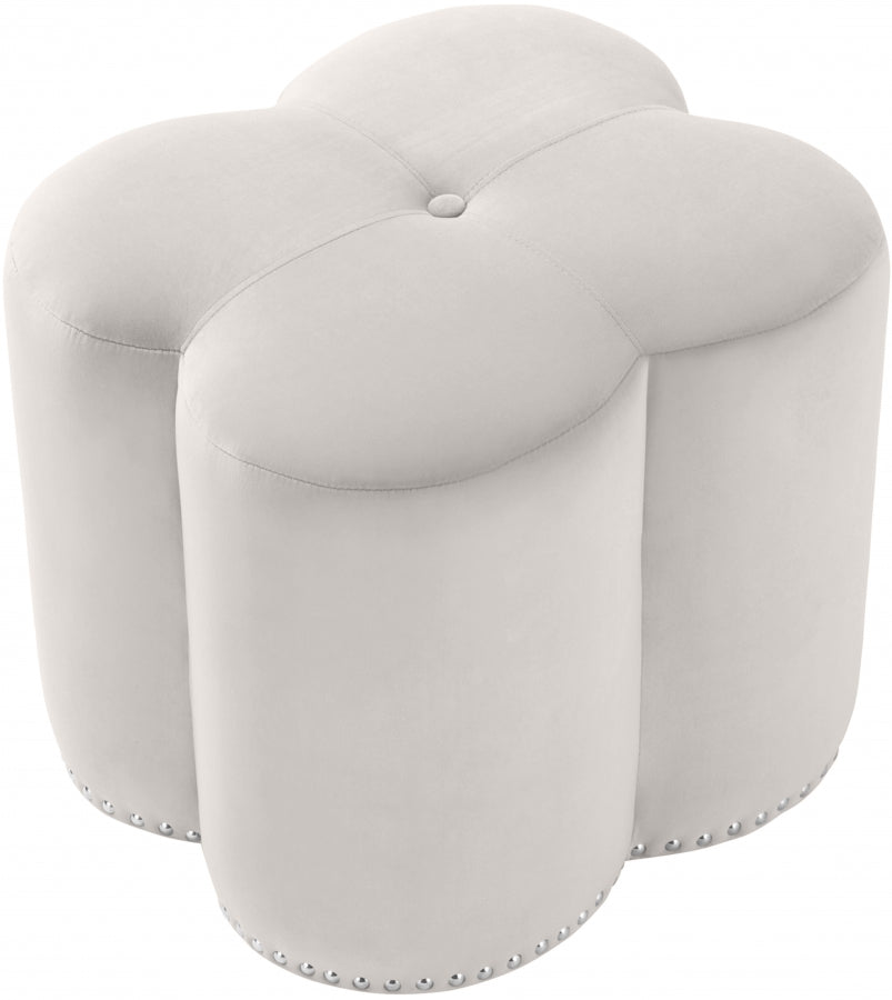 Clover Cream Velvet Ottoman from Meridian - Luna Furniture