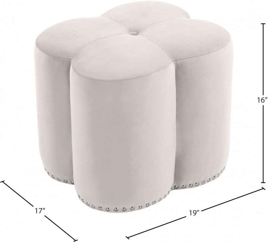 Clover Cream Velvet Ottoman from Meridian - Luna Furniture