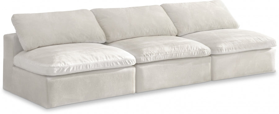 Cozy Cream Velvet Modular Fiber Filled Cloud-Like Comfort Overstuffed 117" Armless Sofa from Meridian - Luna Furniture