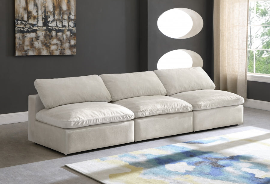 Cozy Cream Velvet Modular Fiber Filled Cloud-Like Comfort Overstuffed 117" Armless Sofa from Meridian - Luna Furniture