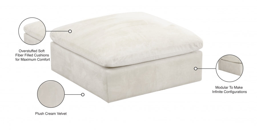 Cozy Cream Velvet Modular Fiber Filled Cloud-Like Comfort Overstuffed Ottoman from Meridian - Luna Furniture