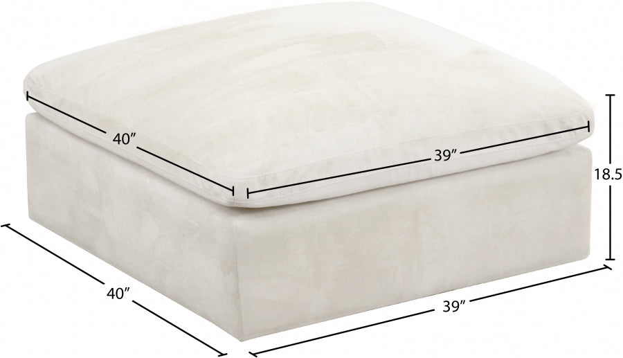 Cozy Cream Velvet Modular Fiber Filled Cloud-Like Comfort Overstuffed Ottoman from Meridian - Luna Furniture