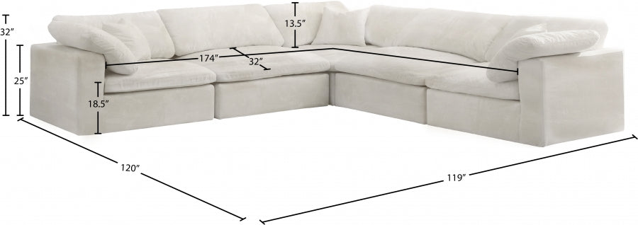 Cozy Cream Velvet Modular Fiber Filled Cloud-Like Comfort Overstuffed Reversible Sectional from Meridian - Luna Furniture