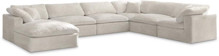 Cozy Cream Velvet Modular Fiber Filled Cloud-Like Comfort Overstuffed Reversible Sectional from Meridian - Luna Furniture