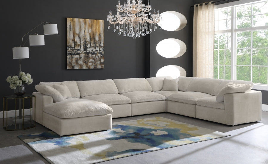 Cozy Cream Velvet Modular Fiber Filled Cloud-Like Comfort Overstuffed Reversible Sectional from Meridian - Luna Furniture