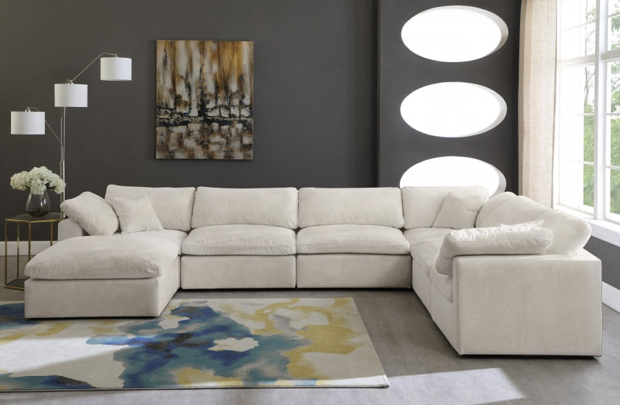 Cozy Cream Velvet Modular Fiber Filled Cloud-Like Comfort Overstuffed Reversible Sectional from Meridian - Luna Furniture