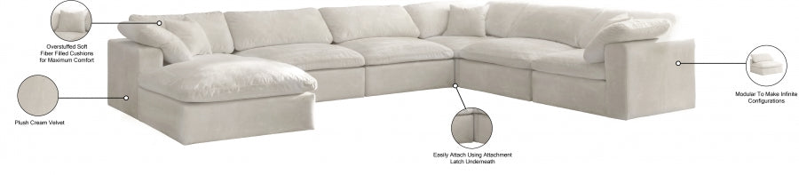 Cozy Cream Velvet Modular Fiber Filled Cloud-Like Comfort Overstuffed Reversible Sectional from Meridian - Luna Furniture