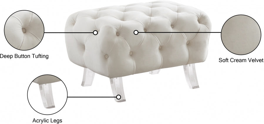 Crescent Cream Velvet Ottoman from Meridian - Luna Furniture