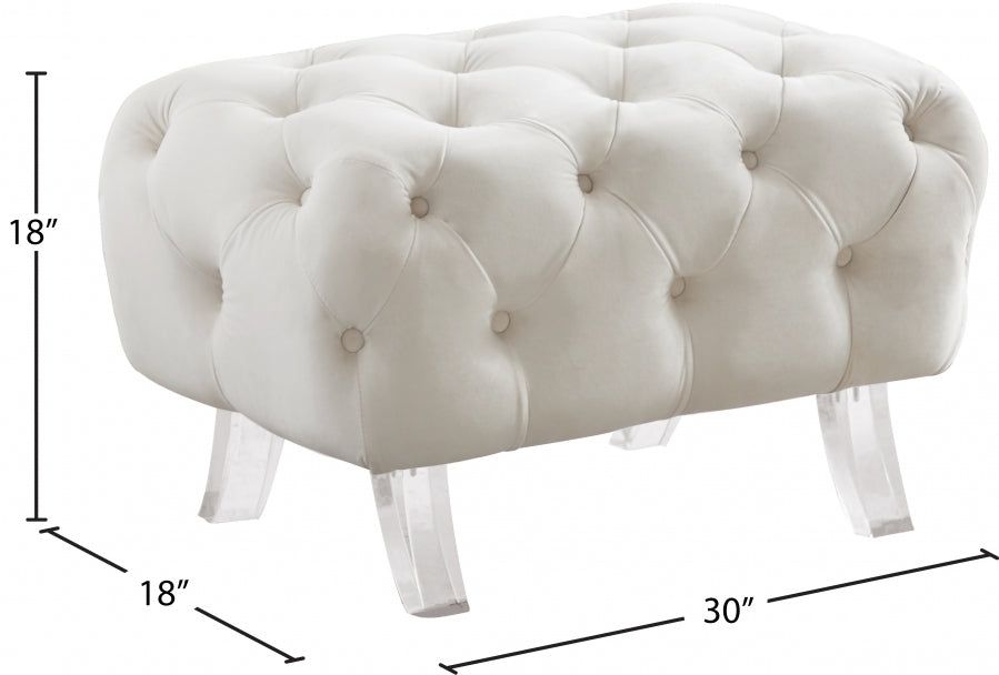 Crescent Cream Velvet Ottoman from Meridian - Luna Furniture