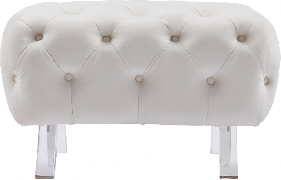 Crescent Cream Velvet Ottoman from Meridian - Luna Furniture