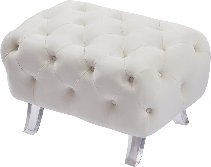 Crescent Cream Velvet Ottoman from Meridian - Luna Furniture