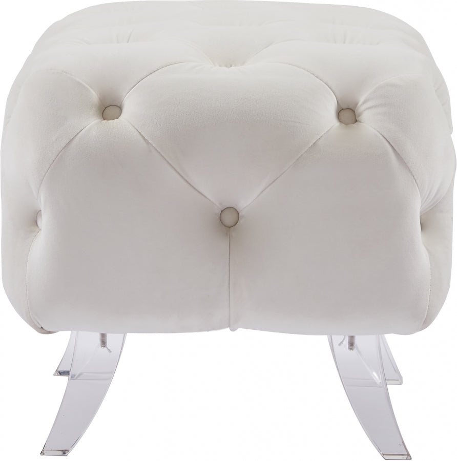 Crescent Cream Velvet Ottoman from Meridian - Luna Furniture