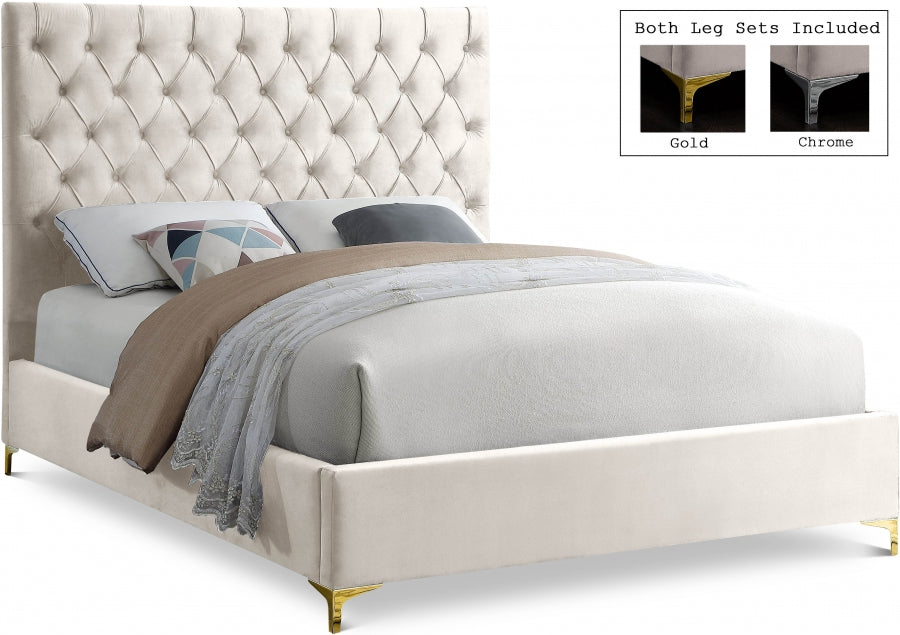 Cruz Cream Velvet Queen Bed from Meridian - Luna Furniture