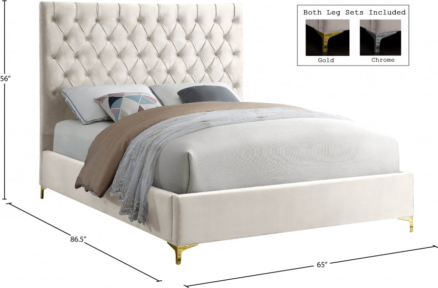 Cruz Cream Velvet Queen Bed from Meridian - Luna Furniture