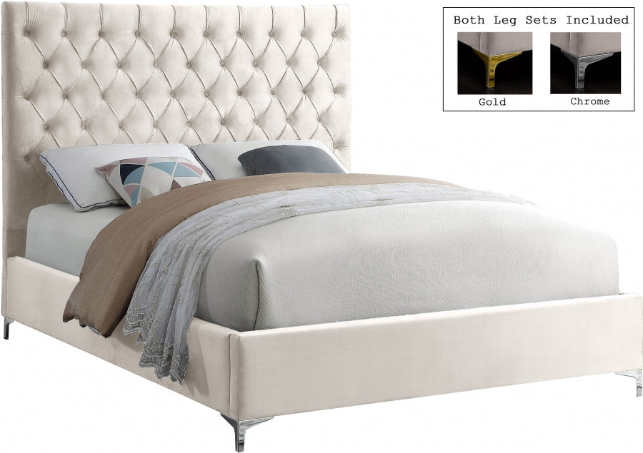 Cruz Cream Velvet Queen Bed from Meridian - Luna Furniture