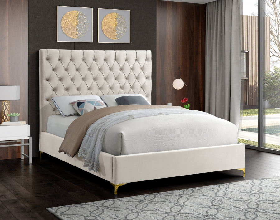 Cruz Cream Velvet Queen Bed from Meridian - Luna Furniture