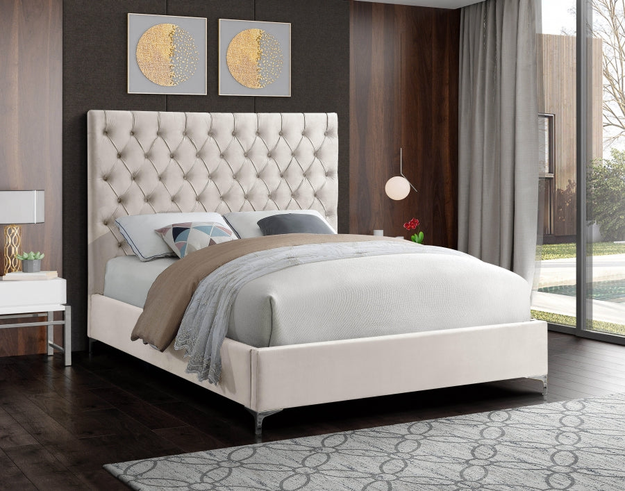 Cruz Cream Velvet Queen Bed from Meridian - Luna Furniture