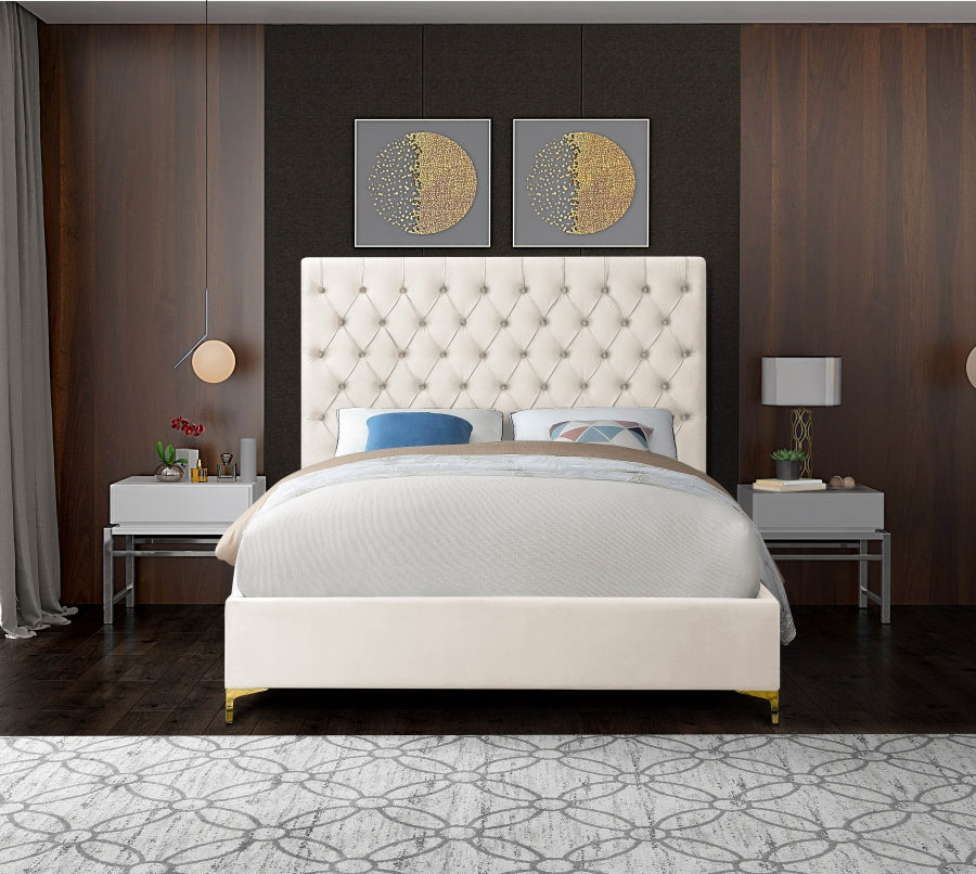 Cruz Cream Velvet Queen Bed from Meridian - Luna Furniture