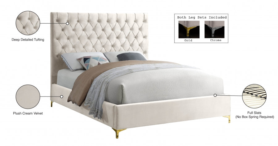 Cruz Cream Velvet Queen Bed from Meridian - Luna Furniture