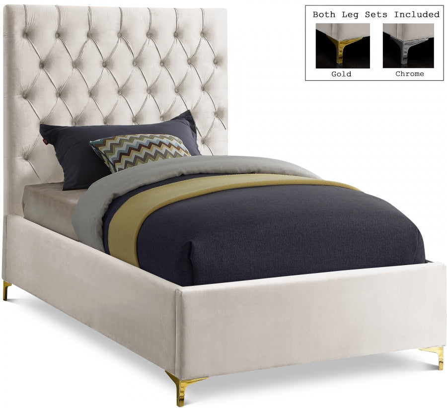 Cruz Cream Velvet Twin Bed from Meridian - Luna Furniture