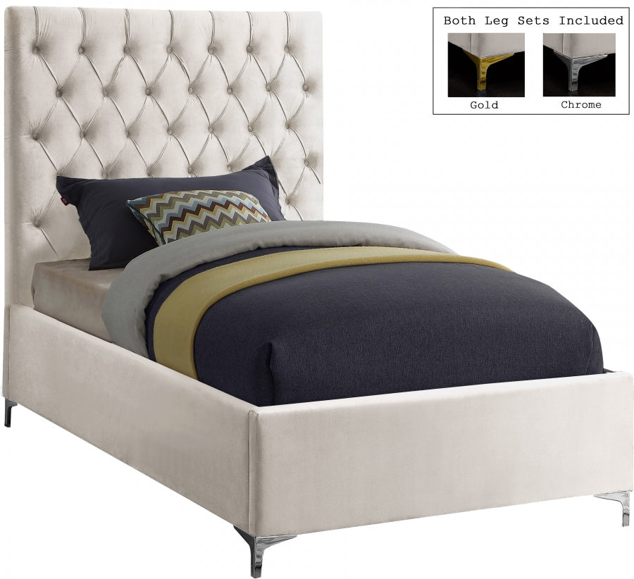 Cruz Cream Velvet Twin Bed from Meridian - Luna Furniture