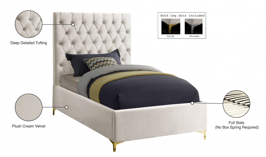 Cruz Cream Velvet Twin Bed from Meridian - Luna Furniture